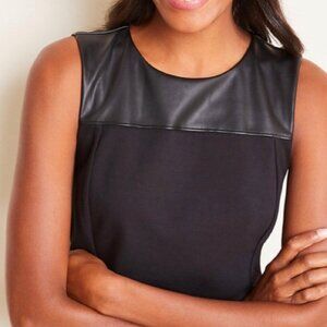 Petite Faux Leather Yoke Ponte Sheath Dress